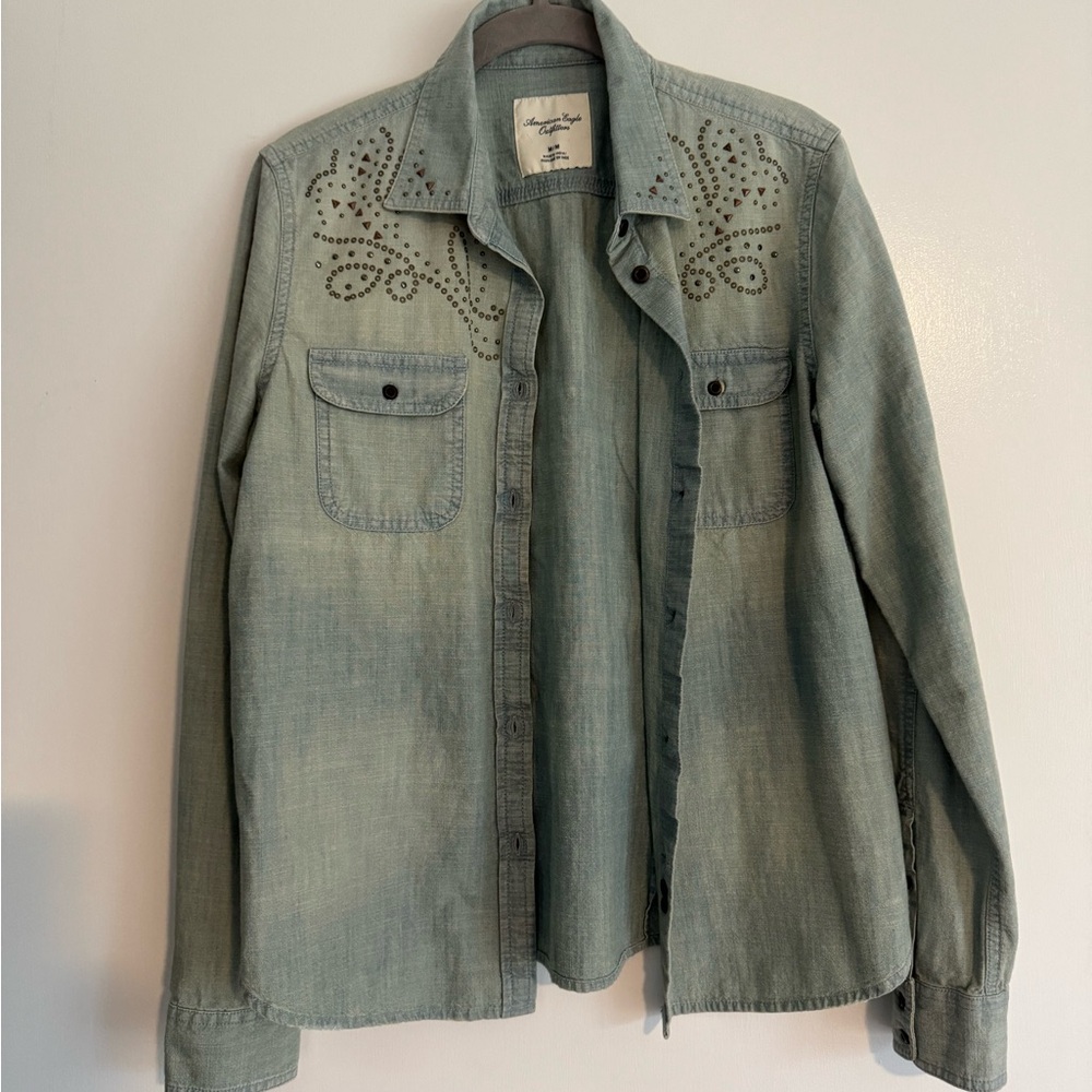 Denim American Eagle Light Blue Shirt with Studded Design